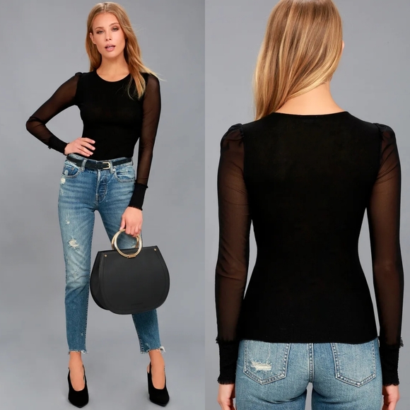 Free People Tops - Free People Turn It Up Black Mesh Long Sleeve Shirt
